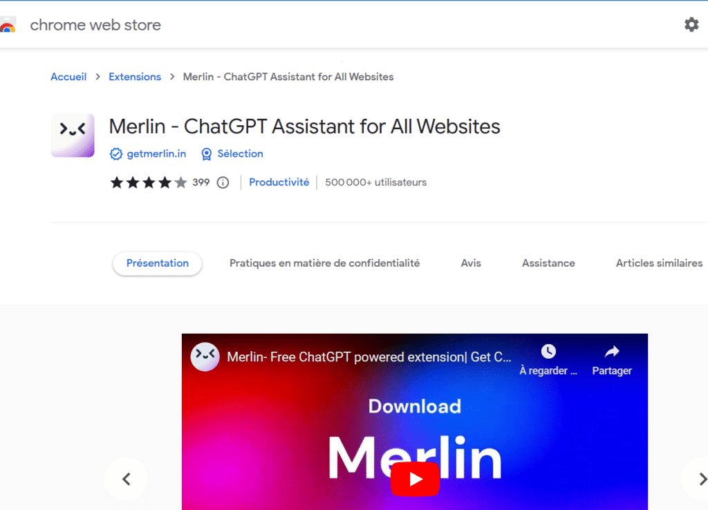 Extensions Google pour ChatGPT Merlin