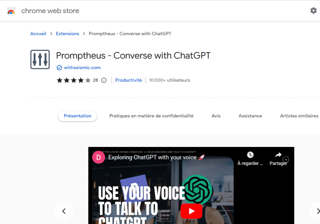 Extensions Google pour ChatGPT Promptheus